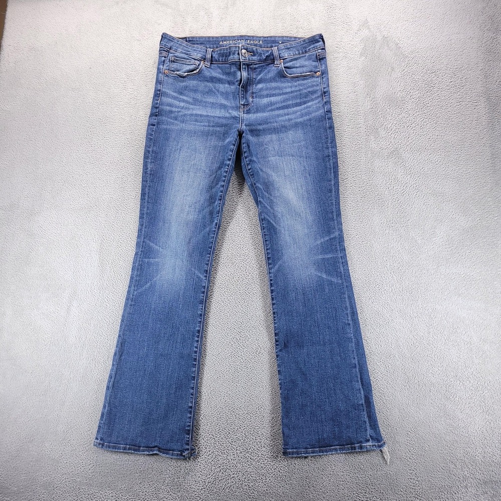 American Eagle Jeans Womens 16 Long Blue Skinny Kick Bootcut Stretch Distressed